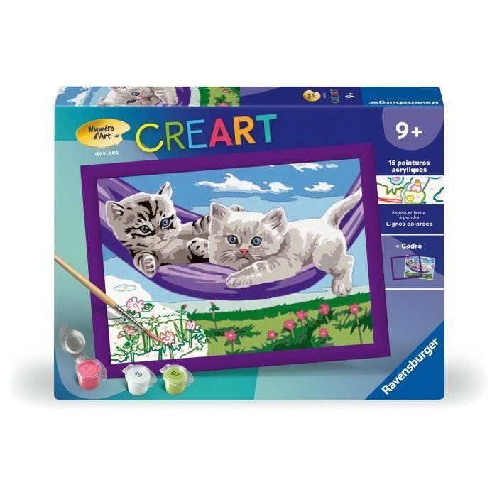 CreArt Kids 18x24cm Chatons dans le hamac, Kit de peinture par numéros Numéro d'Art, Dès 9 ans, 25828, Ravensburger