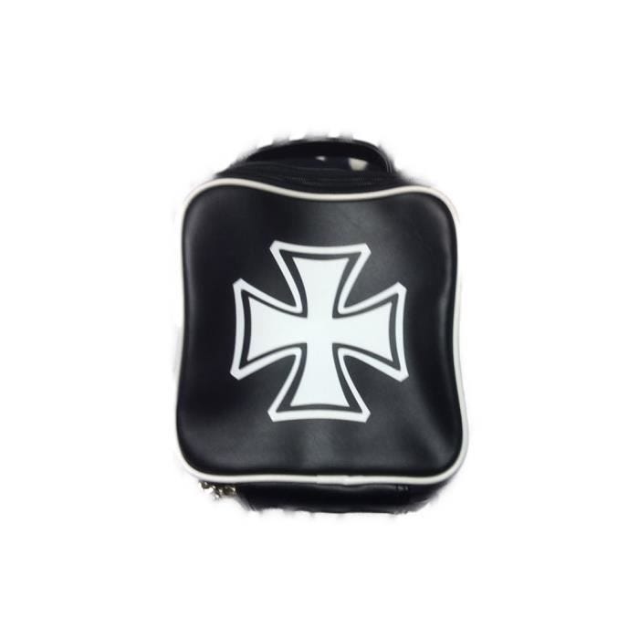 Sac à main - Rock Roll - Croix de Malte Blanche - Noir Mat - Simili