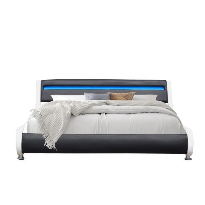 Lit - Incurve - 160x200 - LED - Blanc - Noir - Design Contemporain