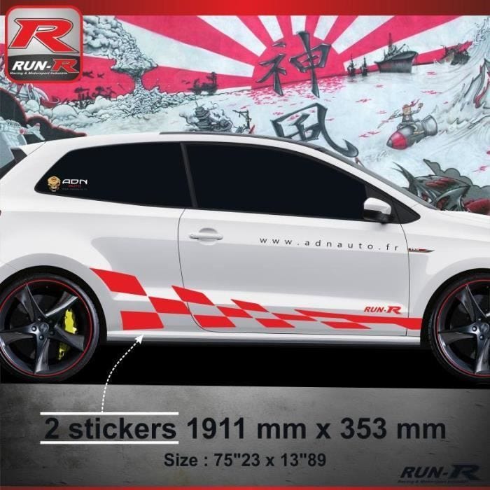 Autocollant - Volkswagen - Polo 6R - Lot de 2 - Rouge - Résistant aux UV