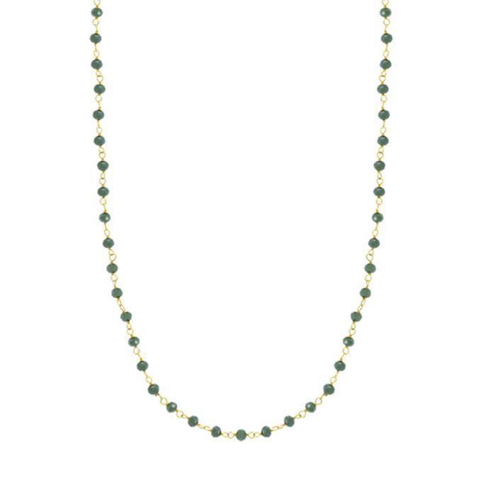 Collier - LOTUS - Collier Lotus Silver Trendy - Argent doré - Perles vertes - Longueur ajustable