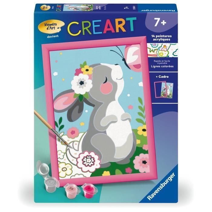 CreArt Kids 18x24cm Lapin et papillon, Kit de peinture par numéros Numéro d'Art, Dès 7 ans, 25836, Ravensburger