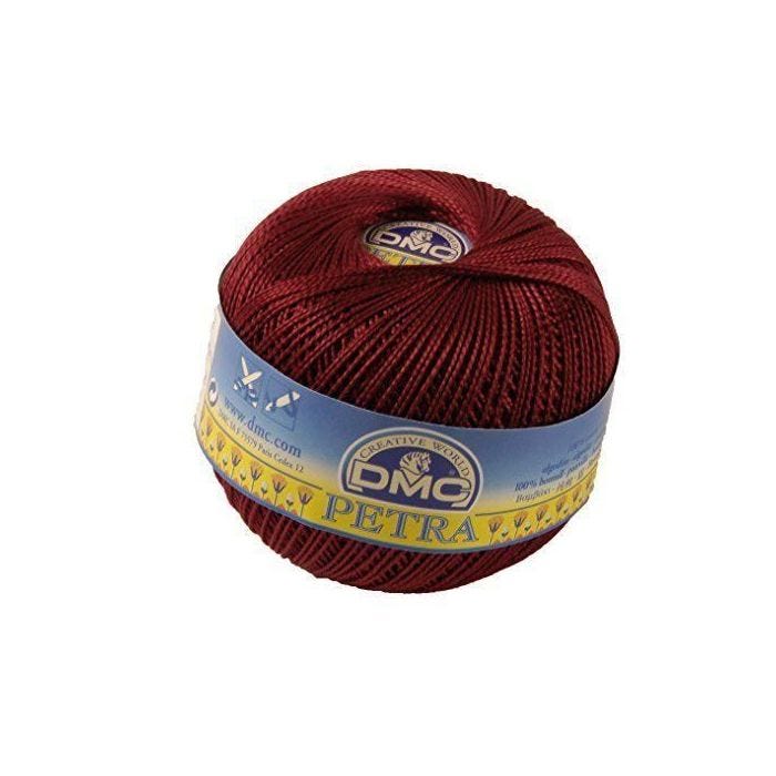 Fil DMC Petra, 100% coton, rouge foncé, Taille 8