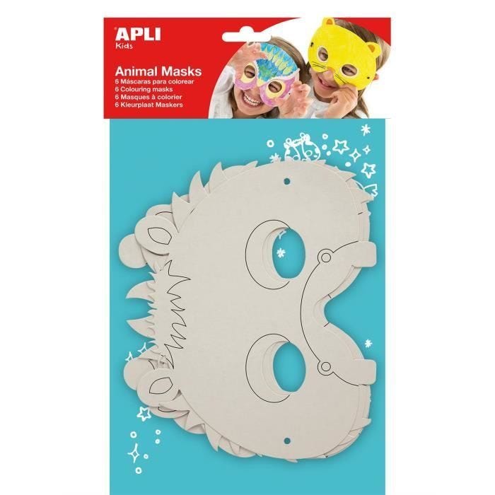 Masques Animaux à colorier - APLI - 6 modèles assortis - En carton - Mixte