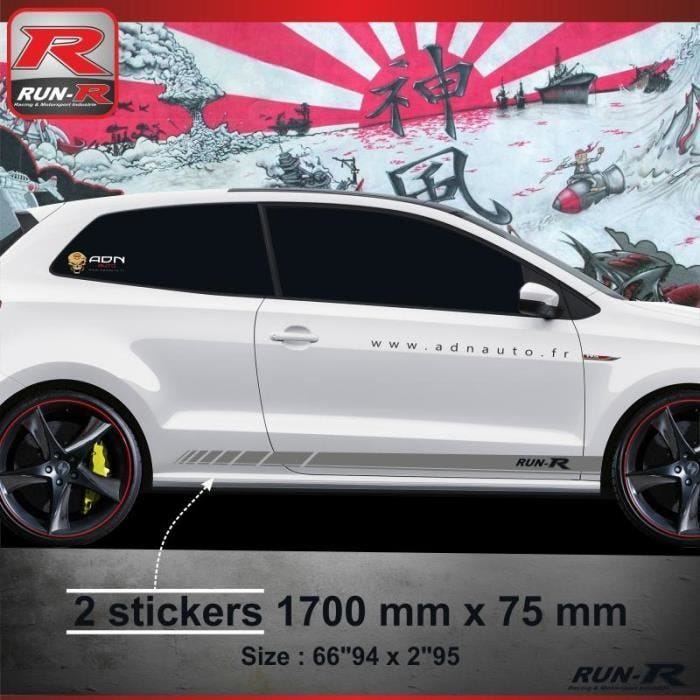 Autocollant bas de caisse RACING pour VOLKSWAGEN POLO 6R - Argent
