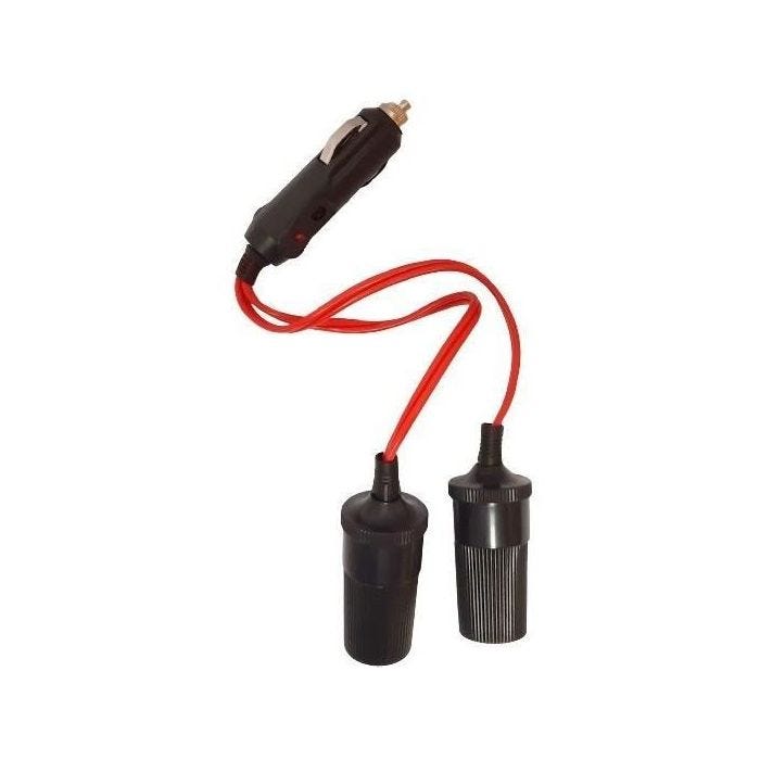 Double prise allume-cigare 12/24V - HTC EQUIPEMENT - Avec led 10A et Cable rouge 20cm
