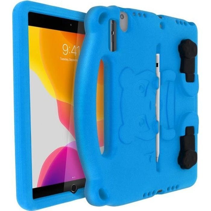 Coque iPad 2019 10.2 - AVIZAR - Panda - Mousse EVA - Antichocs - Support Vidéo Bleu