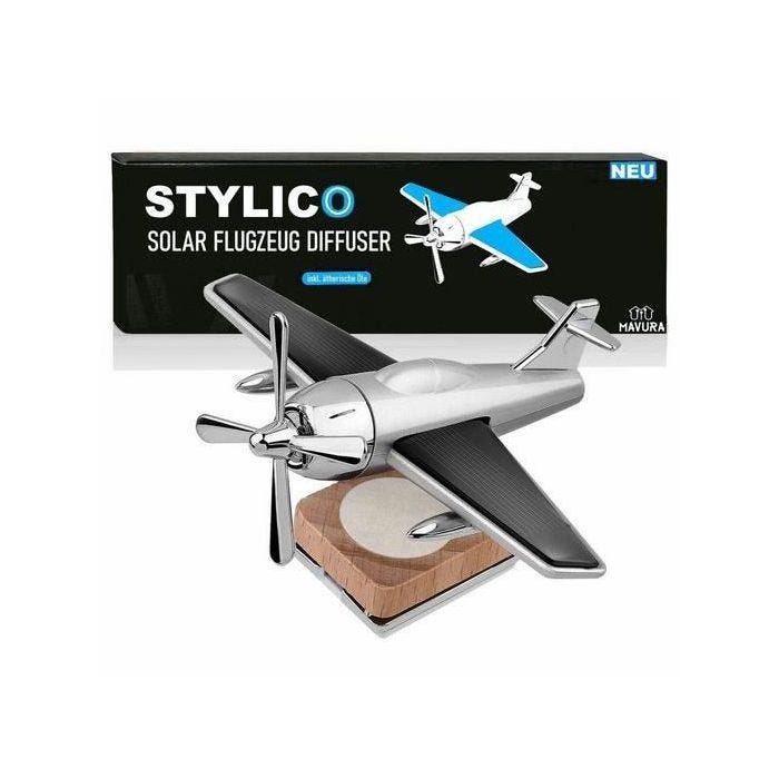 MAVURA Purificateur d'air STYLICO Désodorisant de voiture solaire Diffuseur d'avion + Parfum d'huiles essentielles Mini avion solair