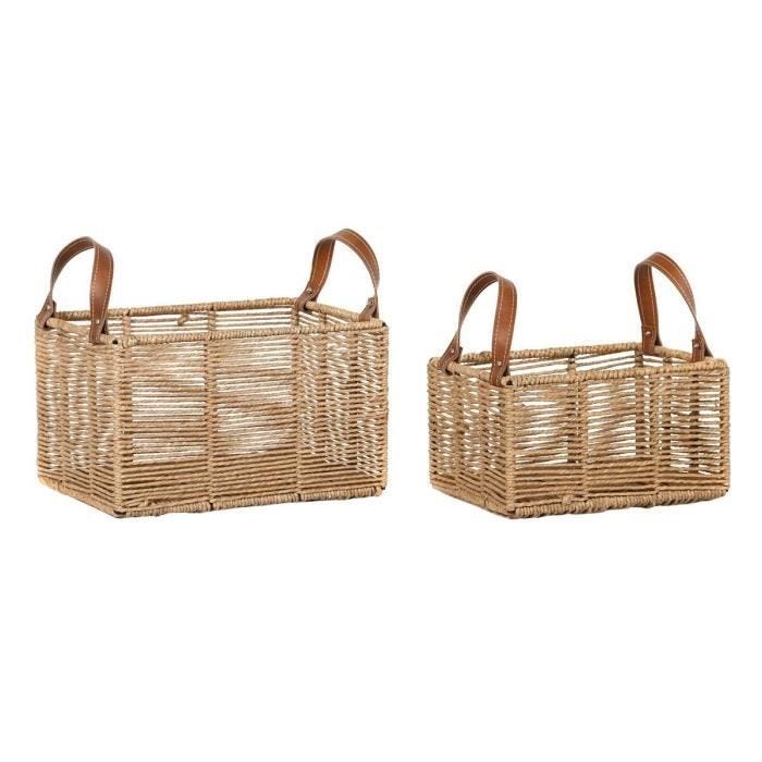 Paniers - Boho - Métal et Corde - 36 x 27 x 33 cm - 36 x 27 x 20 cm - Blanc