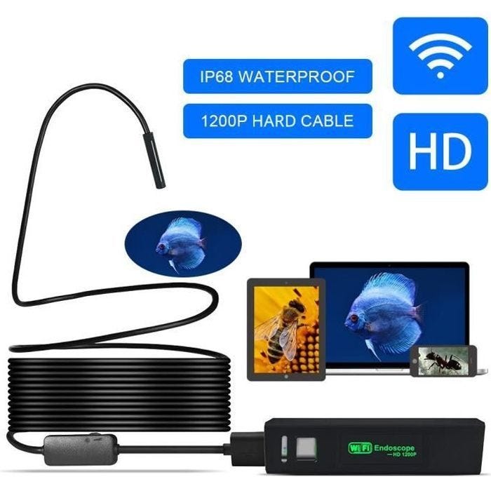 WiFi Endoscope Caméras d'inspection5M, HD2,0Mégapixels IP67 Etanche Caméra Serpent avec6LED,Compatible avec Android, iOS iphone