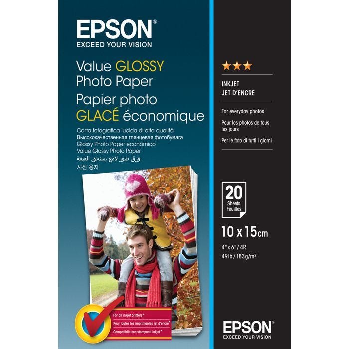 Papier photo Epson Value - 100 mm x 150 mm - Brillant - 20 Feuille
