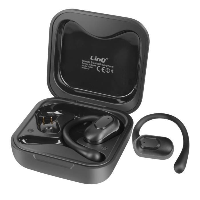 Écouteurs Bluetooth Design Ouvert Commande Tactile avec Boîtier Inclus LinQ Noir