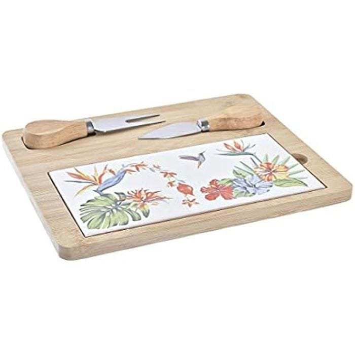 Planche à fromages - DKD HOME DECOR - Multicolore - Bambou et grès - 24,5 x 20 x 1,2 cm - Design contemporain