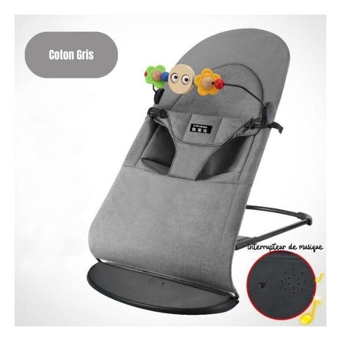 Transat bébé GRIS, pliage ultra compact, 4 positions d'inclinaison, Transat bébé léger, tissus 100% coton