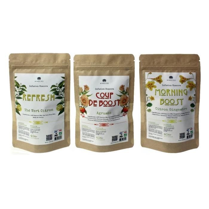 Pack 3 Infusions Bio Chanvre "VITALITÉ", Fleurs de Chanvre CBD (25%), 3 Sachets de 40g net, env. 20 infusions / Sachet.