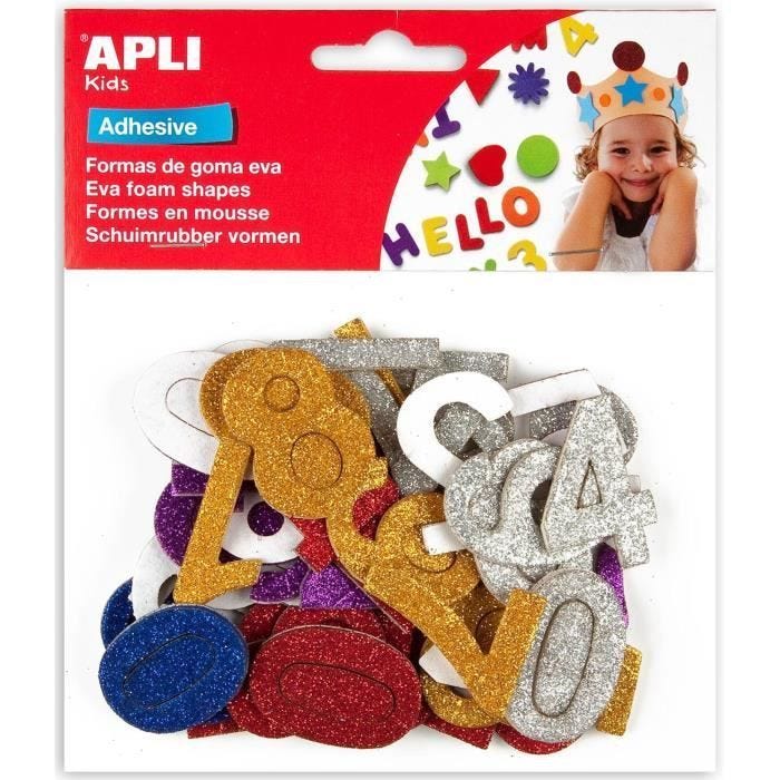 Chiffres en mousse - APLI - Sachet de 50 - Adhésifs - Paillettes - Mixte