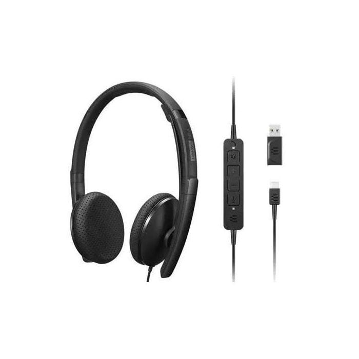 Casque VoIP - LENOVO - 4XD1M45626 - Sur-oreille - Filaire - USB-C - Noir