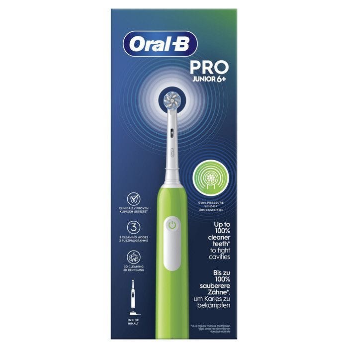 Brosse à dents électrique - Oral-B - Pro Junior - Vert - 3 modes de brossage - Pour enfants 6 ans et plus