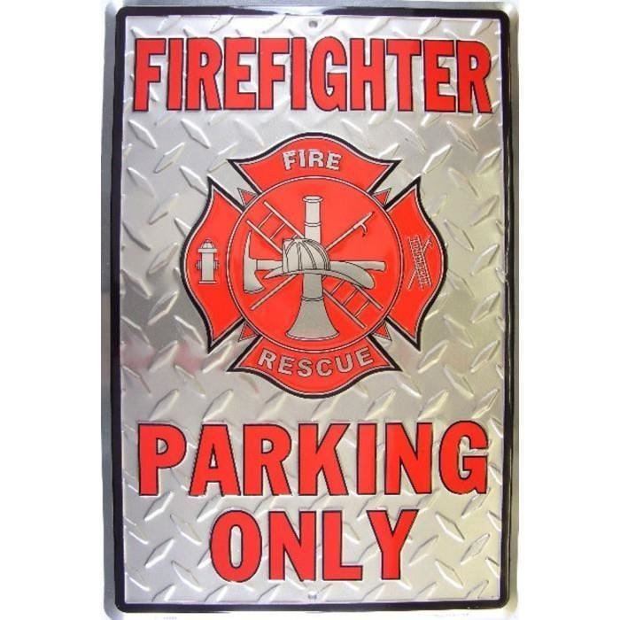 Plaque pompier en aluminium rectangulaire - Firefighter Parking - Rouge