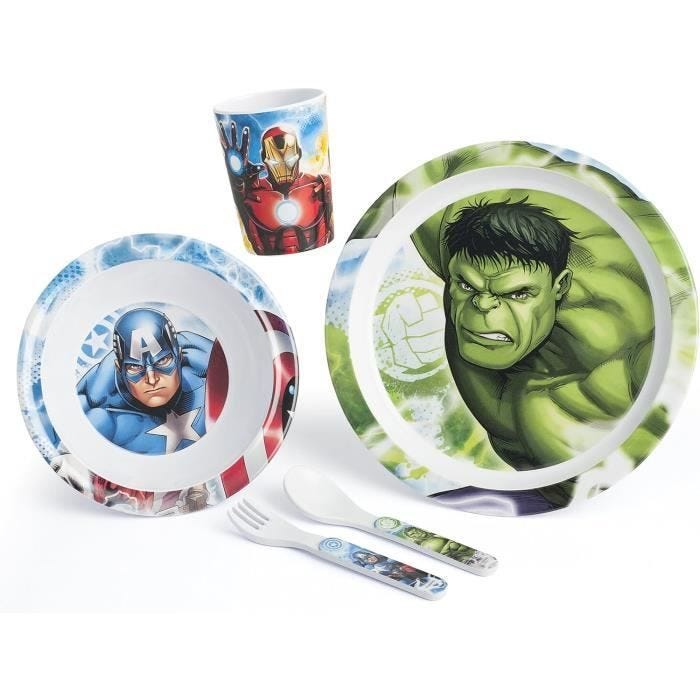 AVENGERS - Ensemble repas (assiette, bol, verre) + 2 couverts