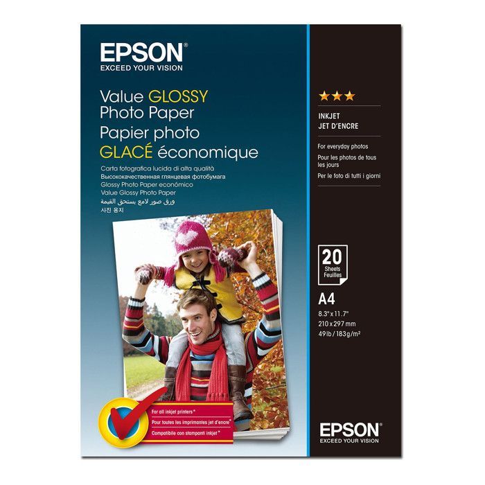 Papier photo - EPSON - Value - Brillant - A4 - 183 g/m² - 20 feuilles