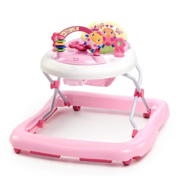 BRIGHT STARTS Trotteur bébé fille évolutif et pliable 2-en-1 - Jardin Rose - Jouet d'éveil amovible, Musique, Hauteur Réglable
