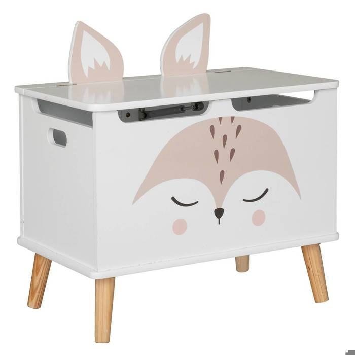 Coffre enfant "Renard" - bois et pin - blanc - 53x54 -5 cm - Blanc - Atmosphera createur d'interieur