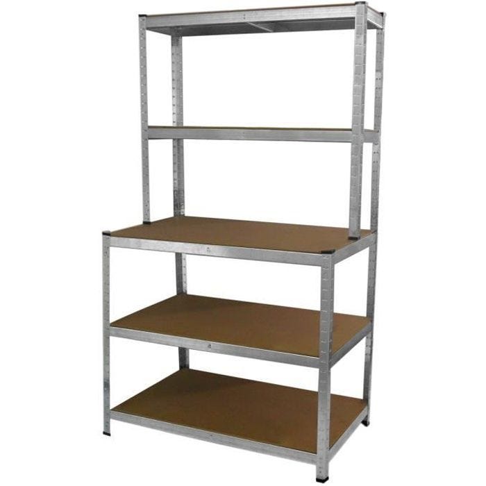 Etagère de Rangement en Acier Galvanisé Gris - 5 Tablettes - 100x180x60cm