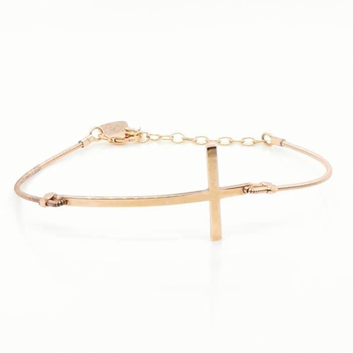 Jonc femme - BRILLAXIS - Bracelet Sing A Song grands motifs croix - Couleur de la matière:Rose