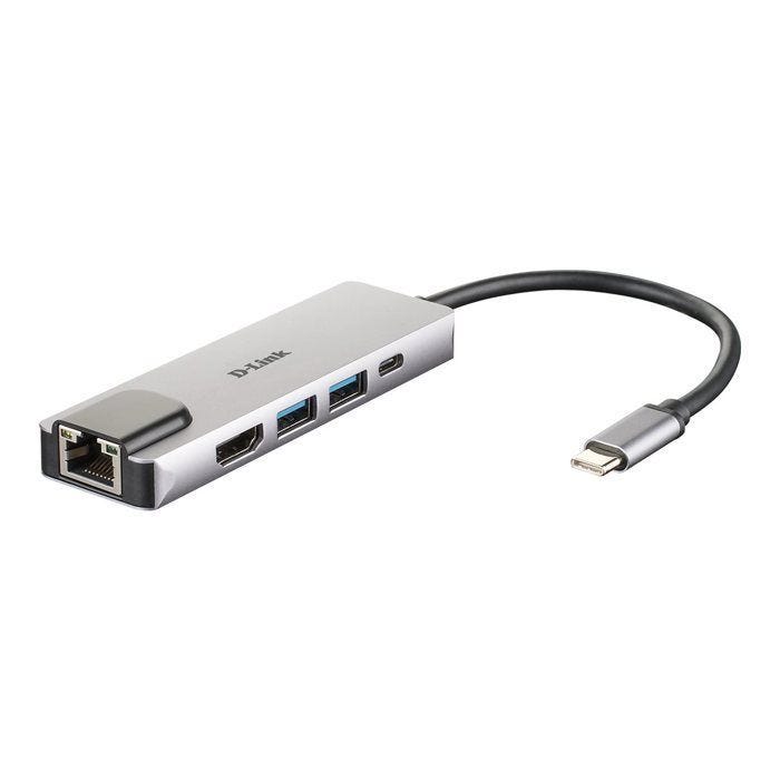 Hub USB-C 5-en-1 - D-Link - DUB-M520 - HDMI 4K - Chargement 60W - Aluminium Gris