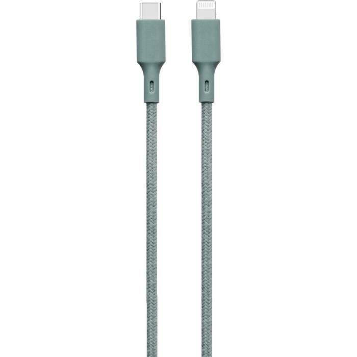 Câble - JUST GREEN - Recyclable en coton USB C/Lightning 2 m - Charge et synchronisation - Night Green