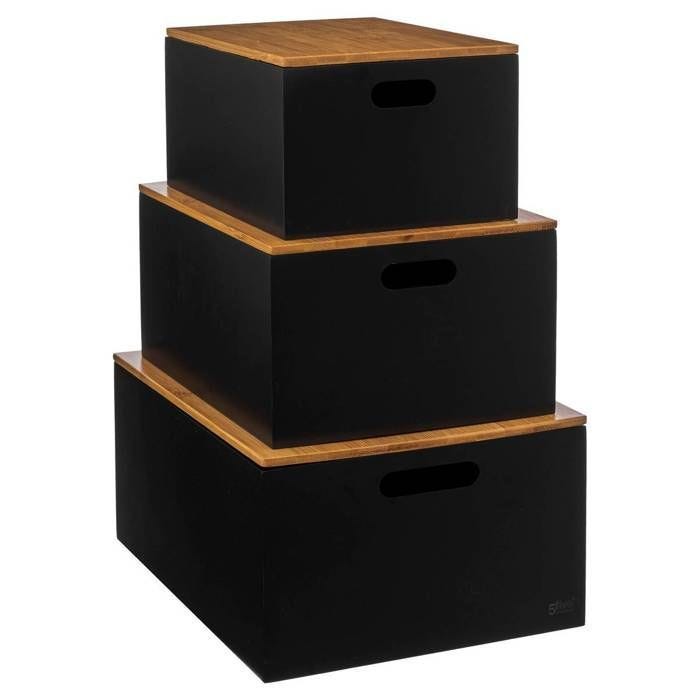 5five - 3 boîtes couvercle "bava" noir bambou
