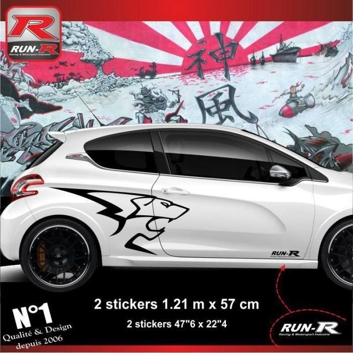 Stickers décoratifs - PEUGEOT - Lion Peugeot Sport - Lot de 2 - Noir - Pour 208 207 206