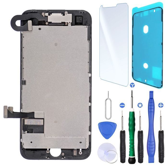 Ecran Complet Remplacement pour iPhone 7 Noir Vitre +Verre Trempe + Outils