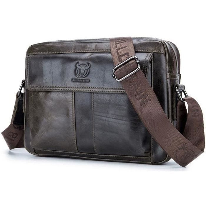 Sac en cuir véritable pour homme - BULLCAPTAIN - Bandoulière - Marron foncé