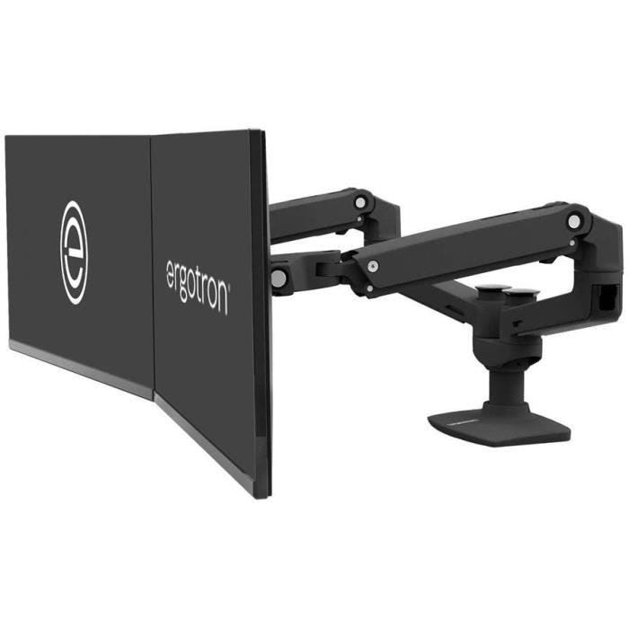 Support d'écran - ERGOTRON - LX Dual Side-by-Side Arm - Aluminium Noir Mat - Pour 2 Écrans LCD - Fixation Pince