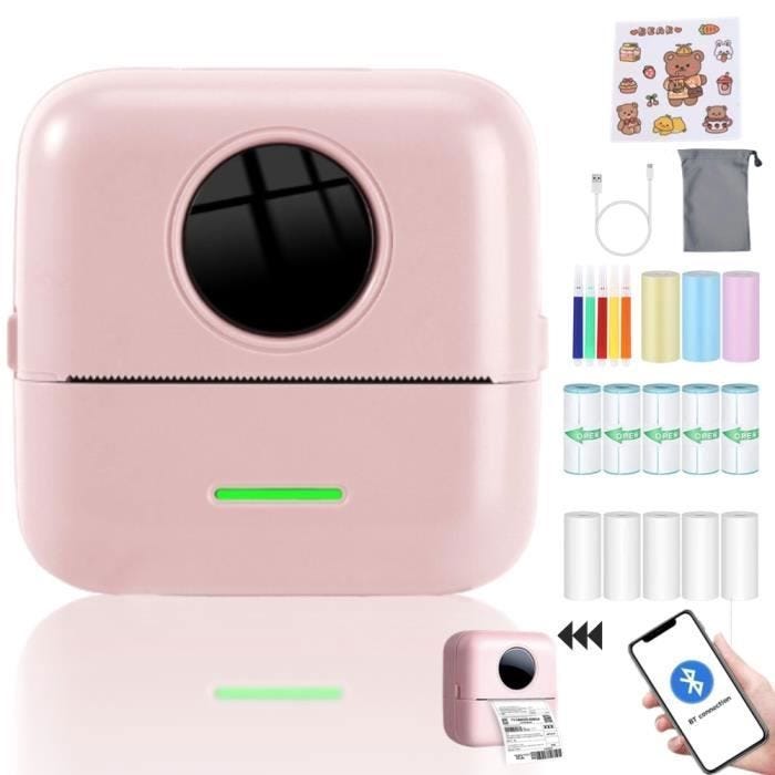 2windeal® Imprimante Photo Portable Mini Imprimante Instantané avec 13 Rouleaux Papier sans Fil BT PR Étiquette Autocollant ROSE