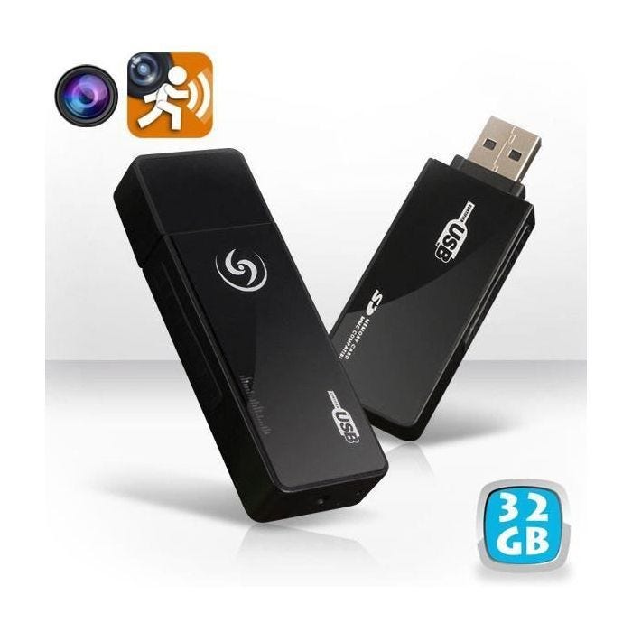 Clé USB Caméra Espion - Non spécifié - 32 Go - Détection de mouvement - 5 MP - Noir