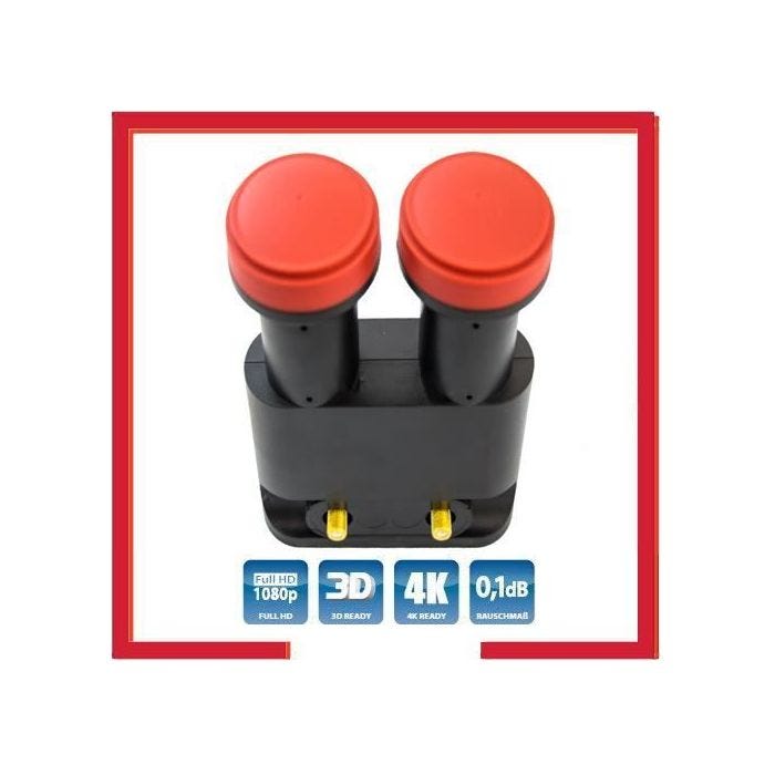 LNB Monobloc twin (2 sorties) ,6° , 0.1 dB, Gain 60 dB , Full HD 3D 4K pour la réception d'Astra et Hot Bird pour 2 récepteurs