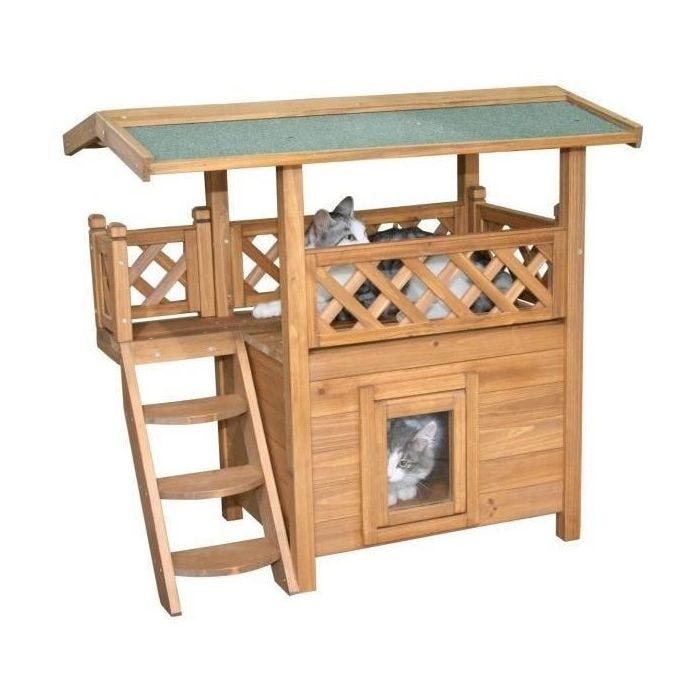 Maisonnette pour chat - KERBL - Lodge - Bois - Marron / Vert - 77 x 50 x 73 cm