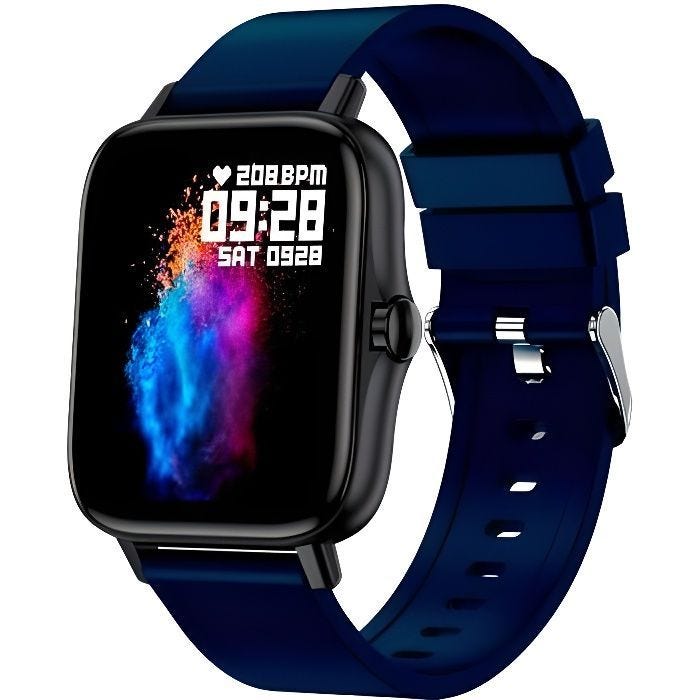 Montre connectée DCU Modern Call avec deux bracelets en silicone noir et bleu, avec écran HD en alliage de zinc (1,7 "), 240 x 280