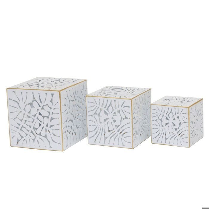 Pot de fleurs - DKD Home Decor - Set de 2 - 15x15x15 cm - Blanc/Doré - Design Tropical