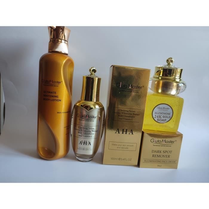 Gamme complète gluta master terminal white secret lait 500,ml,, sérum, savon 200g et crème visage très concentré et éclaircissant