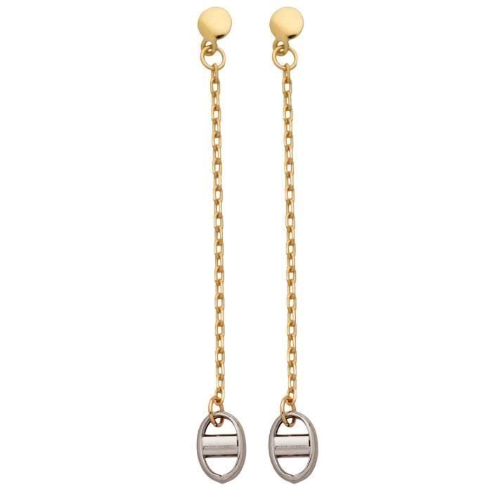 Boucles d'Oreilles femme - BRILLAXIS - Boucles d'oreilles chainette/grain de café or - Couleur de la matière:Blanc et Jaune