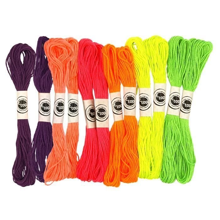 Fil bracelet brésilien Echeveaux de coton 12 couleurs Fluo Multicolore - Assort.