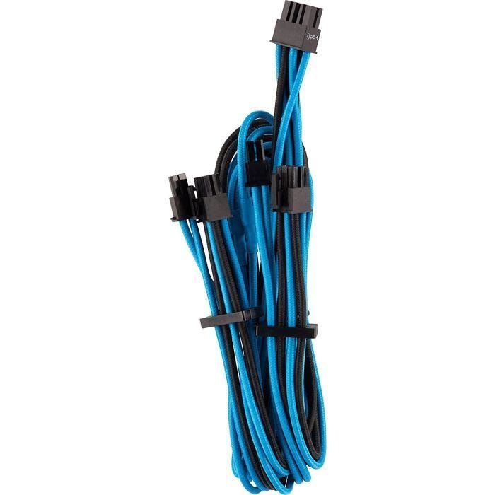 CORSAIR Premium Individually Sleeved Split PCIe cable (2 connectors), Type 4 (Generation 4), BLUE/BLACK (CP-8920256)