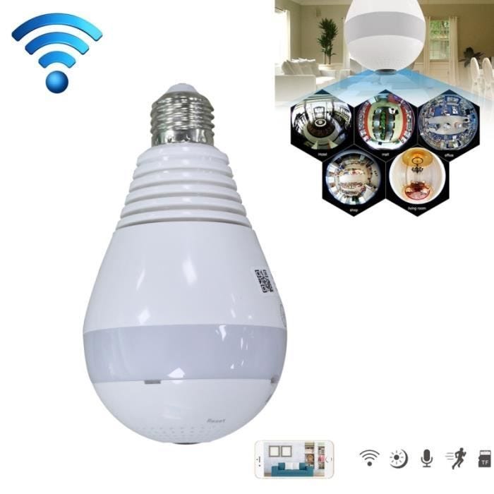 Ampoule Caméra Espion HD 1.3Mp 360° Voix Bidirectionnelle IP Wifi Vision Infrarouge +SD 32Go YONIS