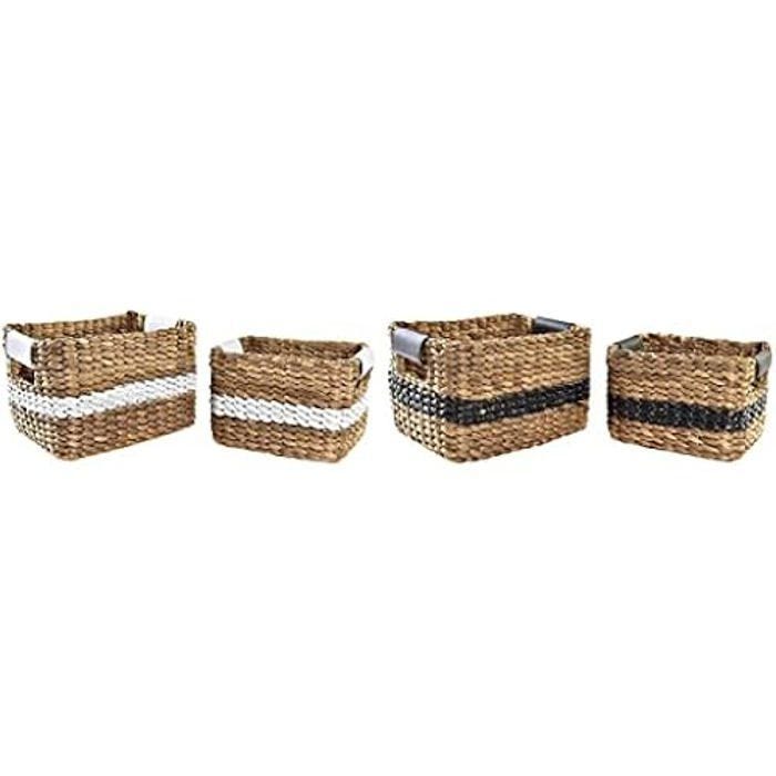 Ensemble de paniers - DKD Home Decor - Standard - Blanc et noir - Fibre naturelle - 32x25x20 cm