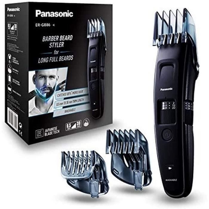 Panasonic ER-GB86-K503 | Tondeuse Barbe Longues, 58 Réglages, 3 Accessoires, Autonomie 50 min, Charge 1 h, Wet & Dry Noir