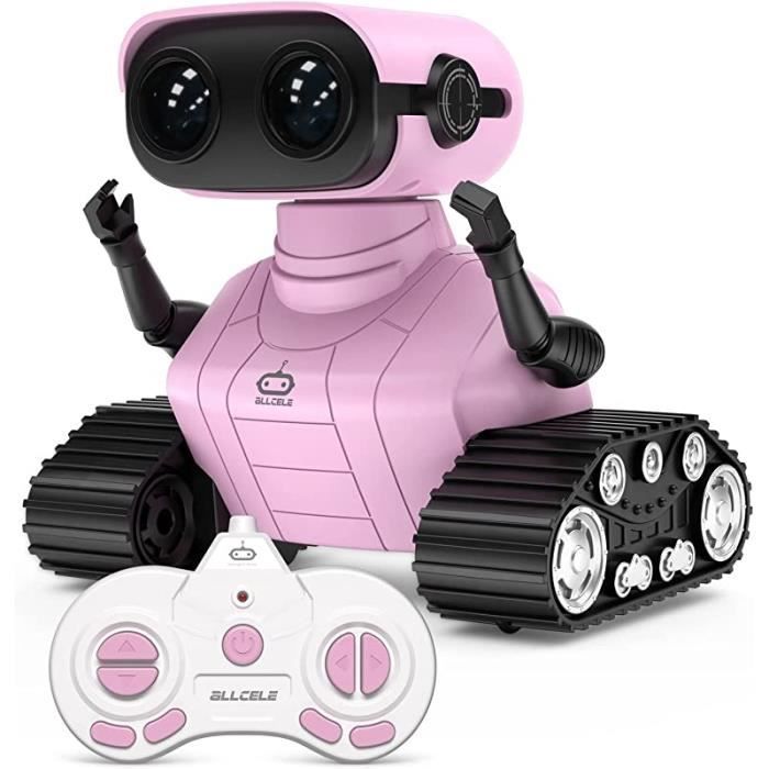 Robot Enfants Rechargeable, Jouet télécommandé avec yeux LED, Musique et sons intéressants Pour 3-8 ans Enfants - Rose rose